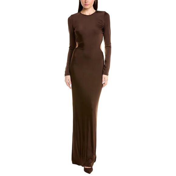Et Ochs Reagan Racerback Long Sleeve Jersey Gown 4 Brown Dress - Picture 11 of 12